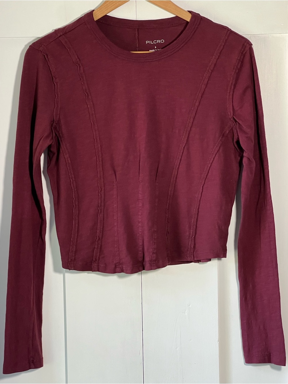 Pilcro Anthropologie Burgundy Long Sleeve Seamed Top Small